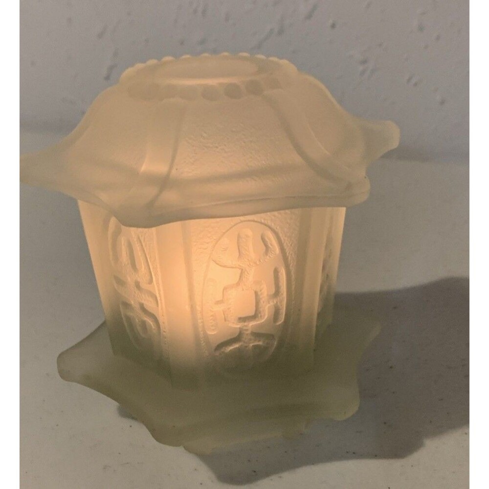 Vintage Homco Frosted Glass Fairy Lamp Light Pagoda Shaped 1970s 80s